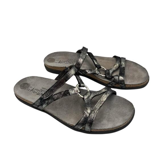 Naot Carmen Pewter Metallic Leather Adjustable Hook & Loop Comfort Sandals - Picture 4 of 8